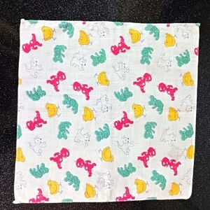 Vintage Baby, Cat, Chick and Teddy Bear Print Children's Hankerchief.